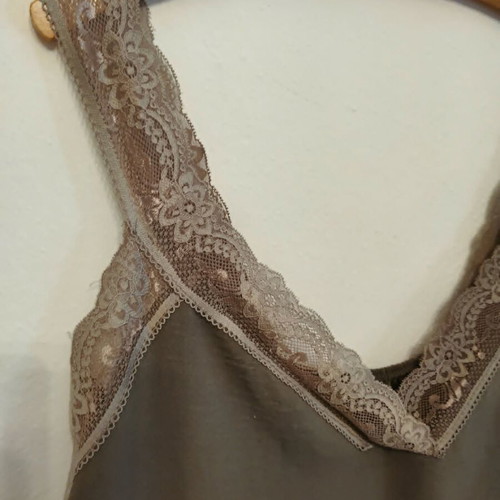 Women's khaki top blouse with lace straps and ruched back
