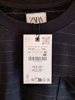 Zara shirt for 13-14 years new, black with white stripes