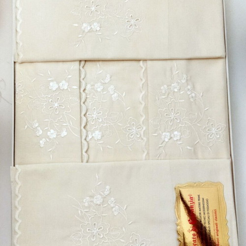 Bridal Double Bed Sheet Set with Embroidery, 4 Pieces, Cotton, New
