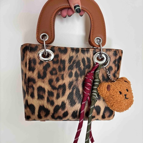 Leopard Print Handbag new with detachable strap and bear charm