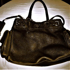 Prada Dark Brown Leather Belt Buckle Tote Bag