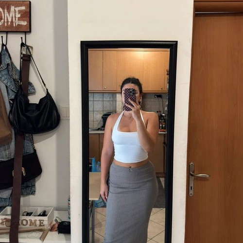 Pull & Bear Ribbed Midi Skirt New Grey