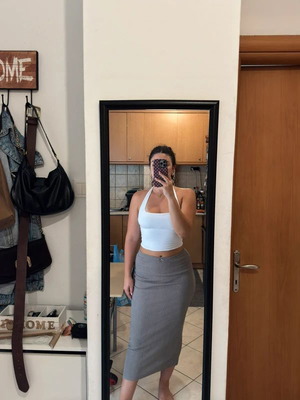 Pull & Bear Ribbed Midi Skirt New Grey