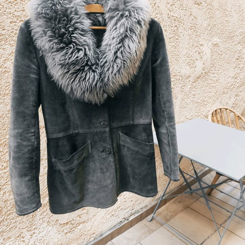 Vintage suede leather jacket used, gray, small/xs