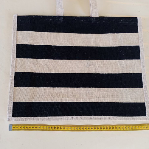 Beach bag from jute with striped black print, new
