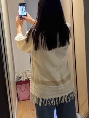 Mango kimono cardigan with fringes like new, white and beige
