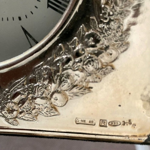 Silver Florence 925 table clock used, battery operated, functional