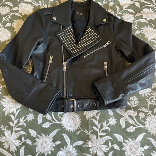 Maje leather jacket new, black, studded details