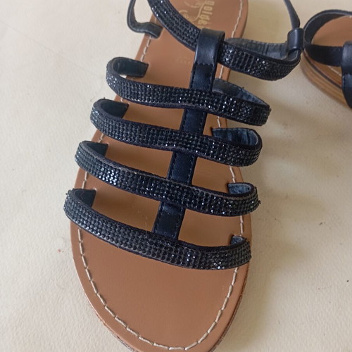 Sandals black gladiators with leather and rhinestones, like new