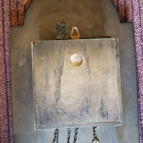 Mechanical wall clock with pendulum and weights, vintage, Schmeckenbecher