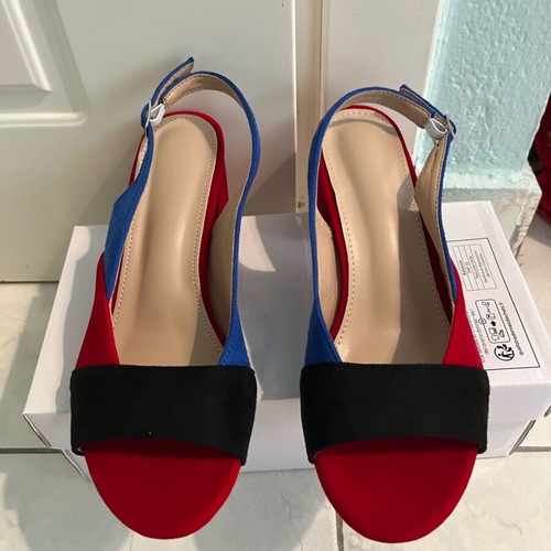 Tricolor sandals new with 6.5 cm heel and velour texture