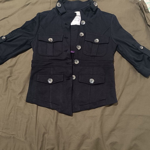 Staff Gallery women's mid-length military style jacket black, like new