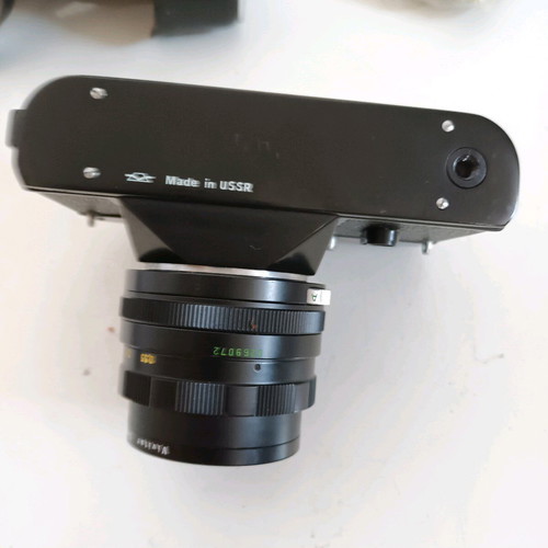 Zenit EM camera used with Helios 44M 2/58 lens and leather case