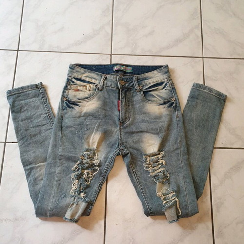 High-waisted jean like new, size S, blue and turquoise