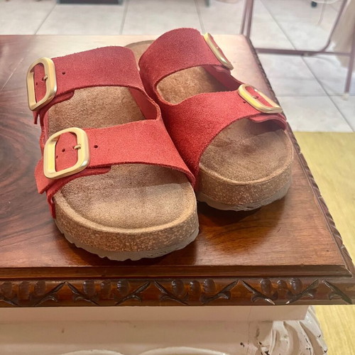 Yokono Wiwi coral flatform sandals, suede and cork