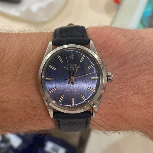 Rolex Air King 5500 1968 watch used, all original, blue dial