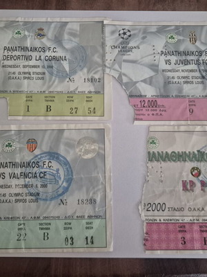 Panathinaikos Champions League tickets 2000-2001 season, set of 4