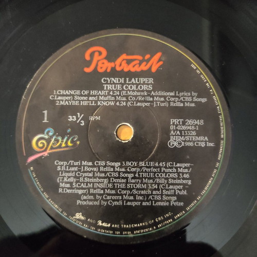 True Colors LP by Cyndi Lauper used, Greek pressing 1986, pop