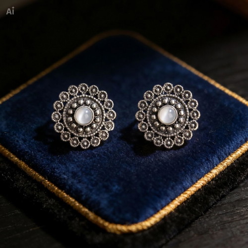 Handmade Vintage Style Silver Tone Floral Stud Earrings