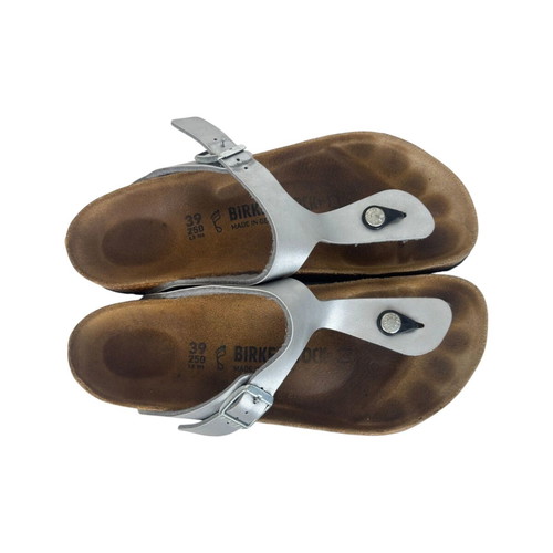 Birkenstock Gizeh Silver Birko-Flor Sandals size 39 used