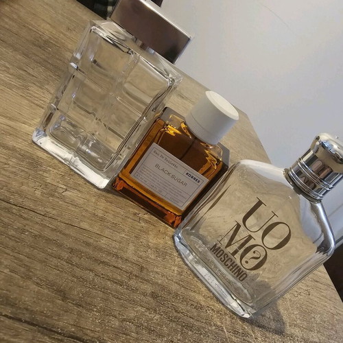 Perfume bottles used for Boss Moschino Korres collection empty