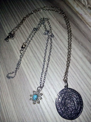 Steel necklace new with turquoise political stone, 2 pieces