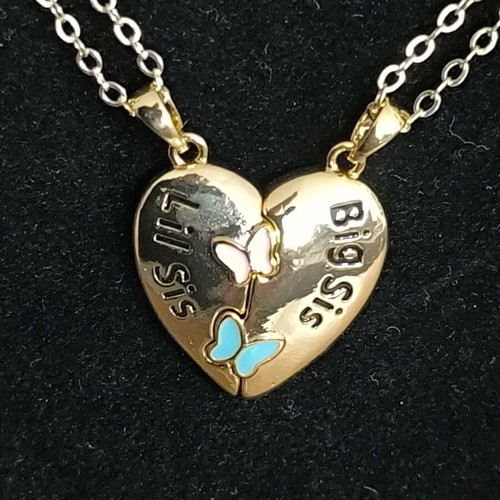 Best Sis Lil Sis Necklace Set with Heart and Butterflies