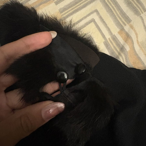 Vintage midi black dress with fur collar