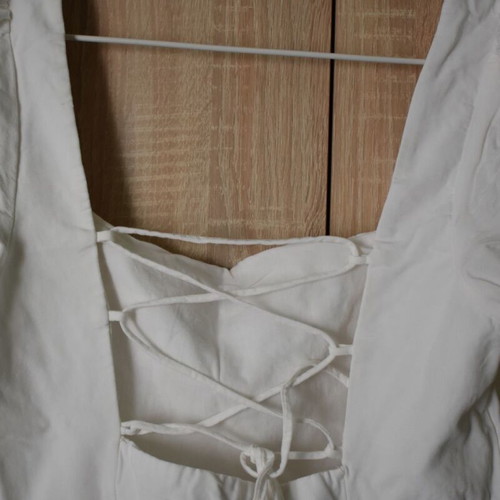 Zara white mini dress with open back and corset laces, used, size XL