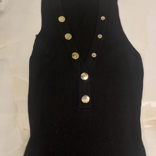 Black ribbed midi dress with gold buttons, like new, size S