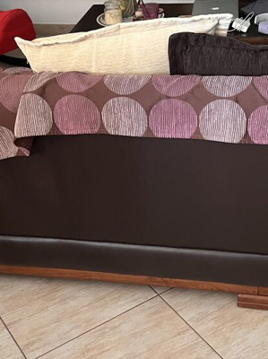 Sofa three-seater wooden with leather, used, 18 years old