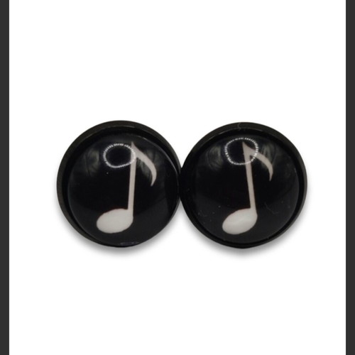 Stud earrings 12mm notes new, black stainless steel base with glass