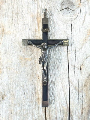 Antique Crucifix 13.2cm Used Habit Cross Solid Metal & Ebony