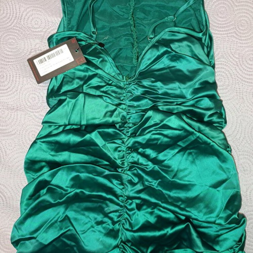Discodaydream satin ruched strapped mini dress, Miss Pap, size M, new, emerald