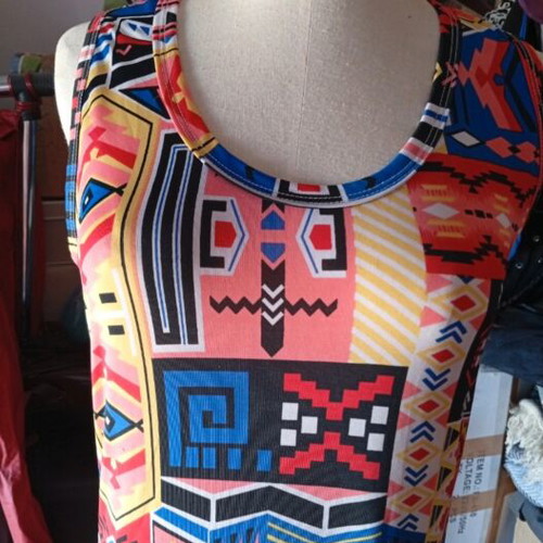 Boho ethnic dress with side slits, elastic, M/L