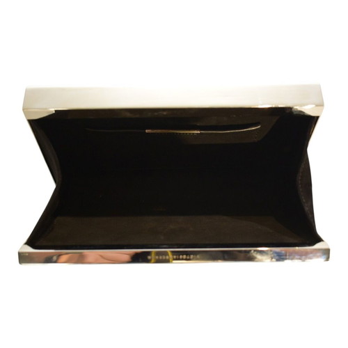 Victoria Beckham silver metal clutch minaudiere bag geometric suede