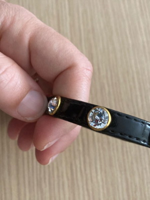 Lacquered bracelet with rhinestones like new, black and white