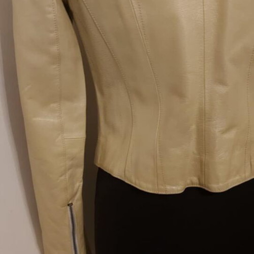 Leather women's jacket with detachable fur rabbit collar, new, size M
