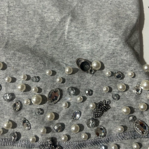 Women's tank top with V-neck and silver decorations like new, gray