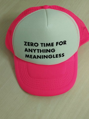 Hat unused, white and pink, perforated back