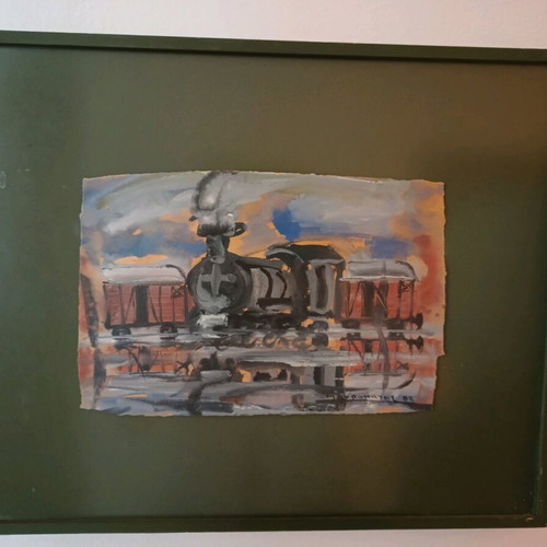 Tempera 1982 Stelios Mavromatis with frame and passepartout