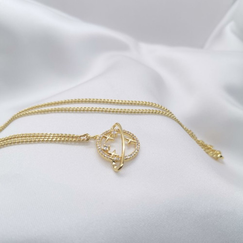 Gold-plated 18K necklace with planet motif and zircon, 45cm, new