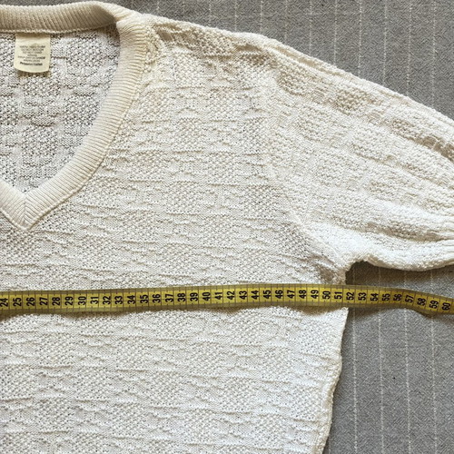 Vintage 80s 90s Textured Knit Short Sleeve V-Neck Sweater, Crisp White