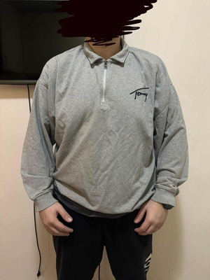 Tommy Jeans ανδρική γκρι vintage μπλούζα quarter zip σαν καινούργια, μέγεθος XL