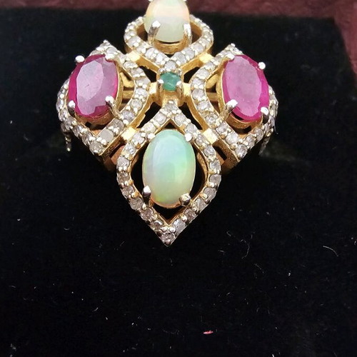 Ring used silver 925 with authentic natural precious stones