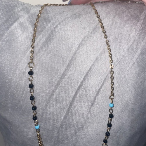 Double Faux Bijoux Necklace with Black and Turquoise Beads like new