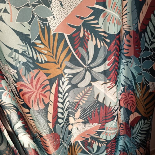 Curtain panels like new, tropical design, green background, 1.40x2.60 m each