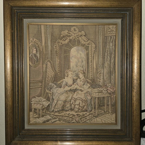 Embroidered tapestry painting with wooden frame like new