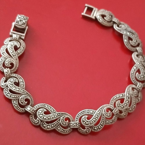 Heavy 925 Silver Bracelet with Marcasite, 35 Grams, 19 cm, Like New