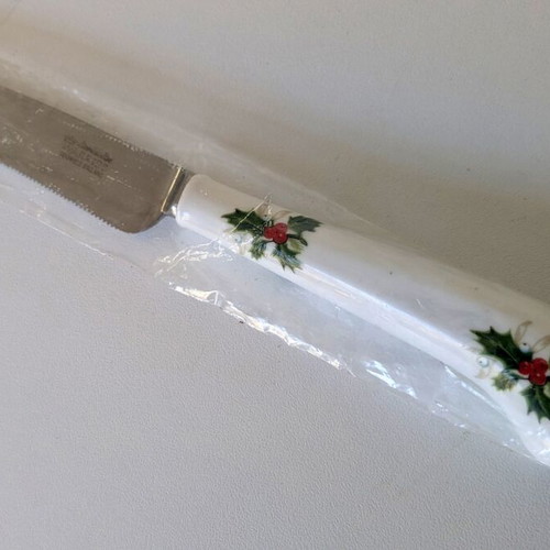 Warriss Sheffield England cake knife new, stainless steel, Christmas handle
